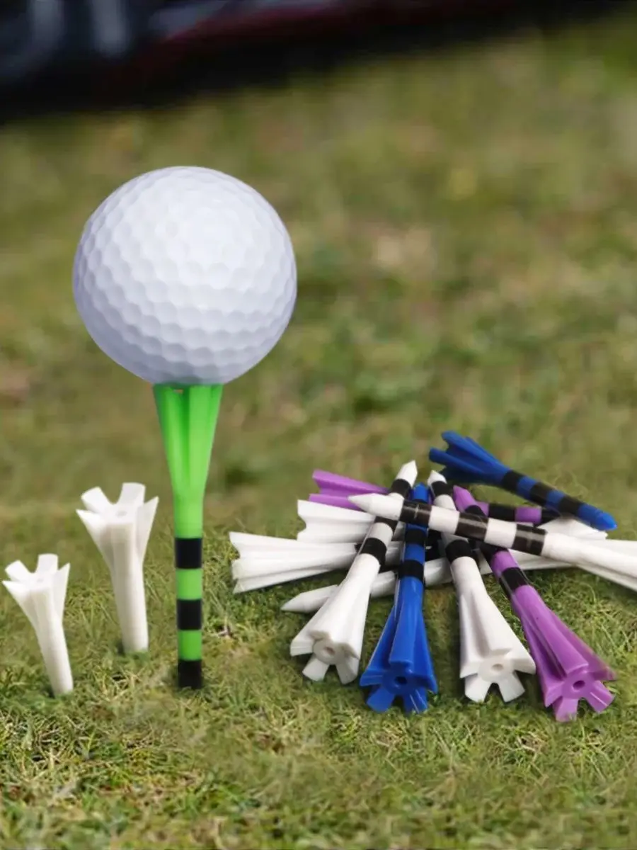 Tee do golfa plastikowe, niezniszczalne, z 5 ząbkami, z oznaczeniami w paski, 50 sztuk, długość 83mm/70mm, uchwyt na piłkę, niskie opory, mniej oporu. — zdjęcie 2