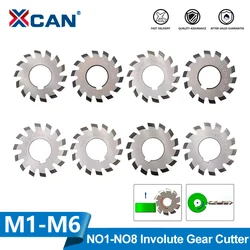 XCAN-Fresadora, Involute Gear Cutter, Módulo PA20 Graus, NO.1-NO.8, Ferramentas de Corte HSS, M1, M2, M3, M4, M5, M6,HSS engrenagem fresa,spur gear cutter