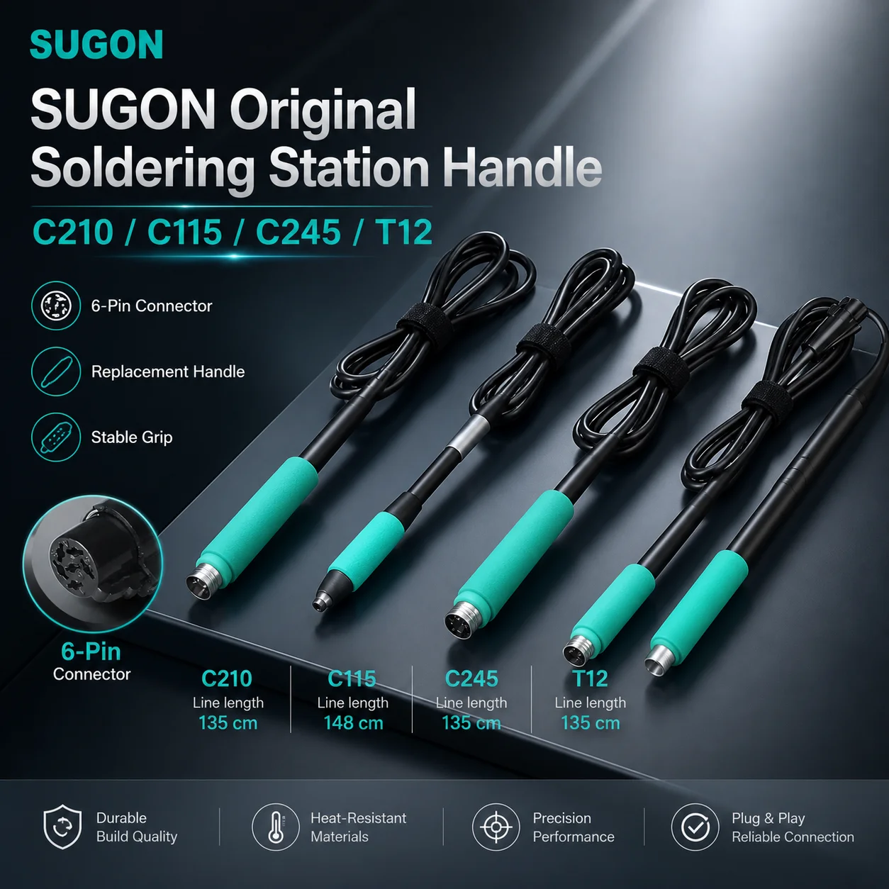 SUGON Soldering Iron Handle for T12 T15 T210 T245 C115 C210 C245 Tips Soldering Station Replacement Tool