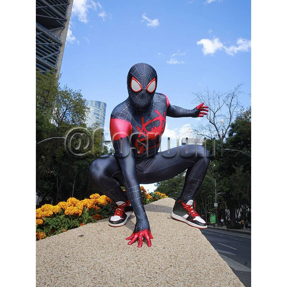 Miles Morales Cosplay Spiderman Costume Superhero Zentai Suit Halloween Costumes Full Body JumpSuit for Kids/Adult/Men