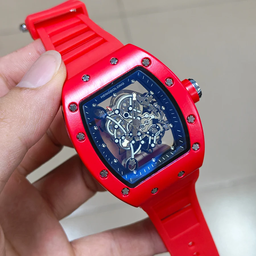 ساعة يد كوارتز رجالية فاخرة للرجال بنمط مجوف ساعات أوتوماتيكية للرجال ساعة ميكانيكية تقويم رياضي مقاوم للماء