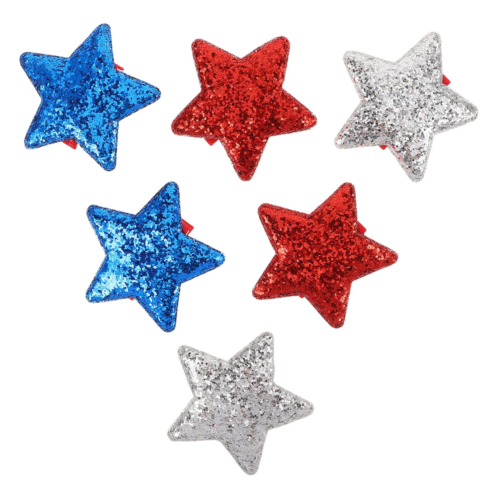 

6pcs Star Hair Clips Festive Independence Day Hair Accessories Five-Pointed Star Hairclips Patriotic Party Sparkly Secure Grip
