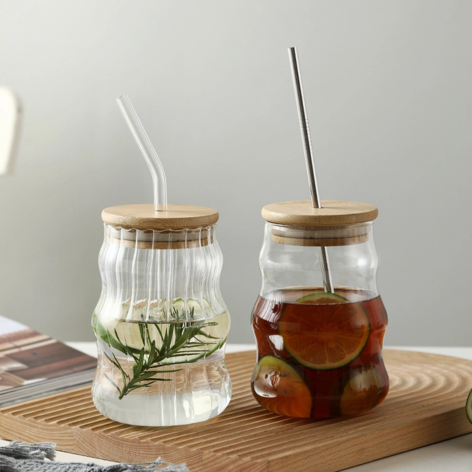 Reusable Drinking Glasses Coffee Cups Drinking Glasses for Home Men Cocktail Travel Reusable Iced juice Cups with Straw Brush