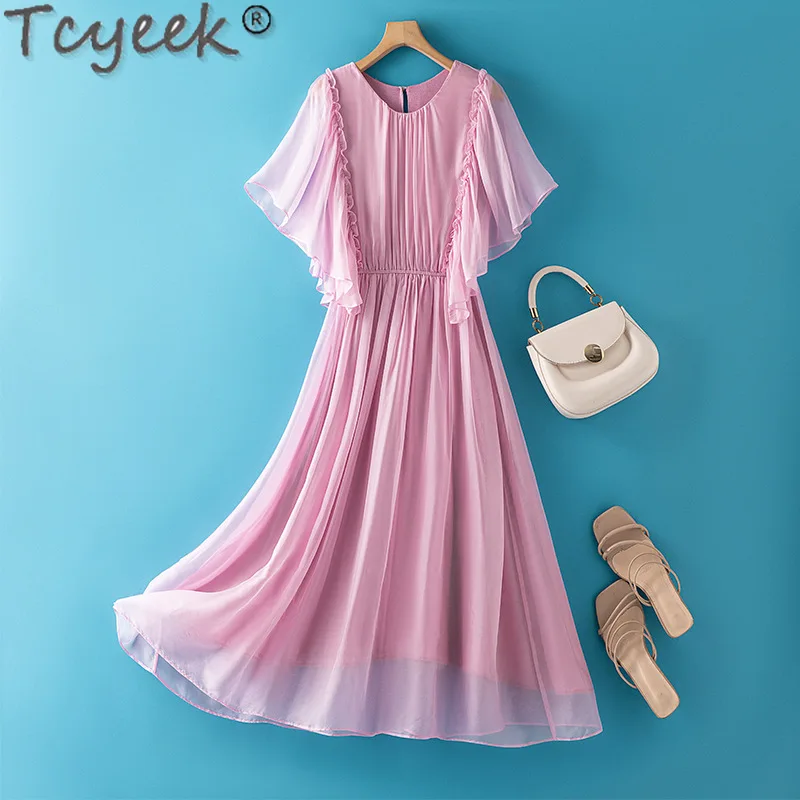 

Tcyeek 100% Real Mulberry Silk Dress Women Clothing Fashion Summer Dresses 2024 Elegant and Pretty Women's Dresses Vestido Mujer