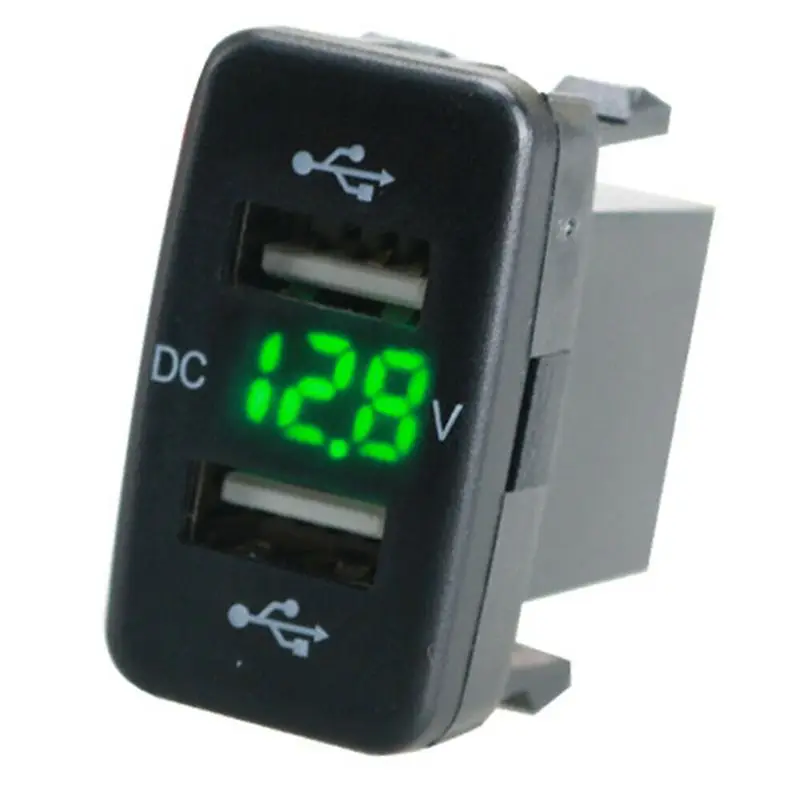 4X Car Socket Dual USB Port Charging Volt Display Adapter Fit For Toyota Green