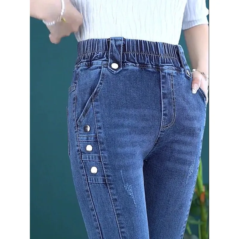 

High Waist Elastic Versatile Fce Lined Slimming Large Size Skinny Jeans Women's Faionable Stretchy Denim Pants