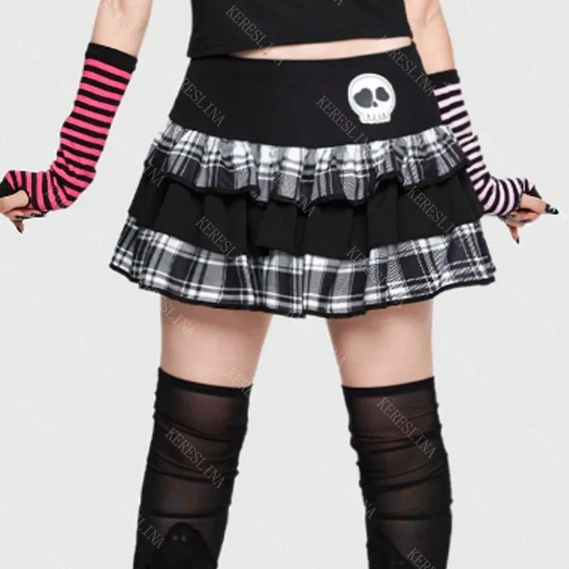 Y2K Millennium style streetwear Hip-hop rock Cutie Harajuku Aesthetic chic punk fashion skull print Retro emo women midi Skirts