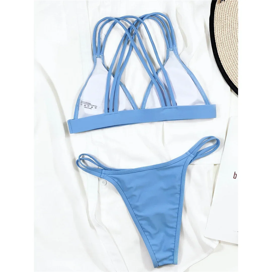 Sexy Cross Back High Cut Bikini Female Swimsuit Women Swimwear Two-pieces Bikini set Padded Bather Bathing Suit Swim Lady K3235