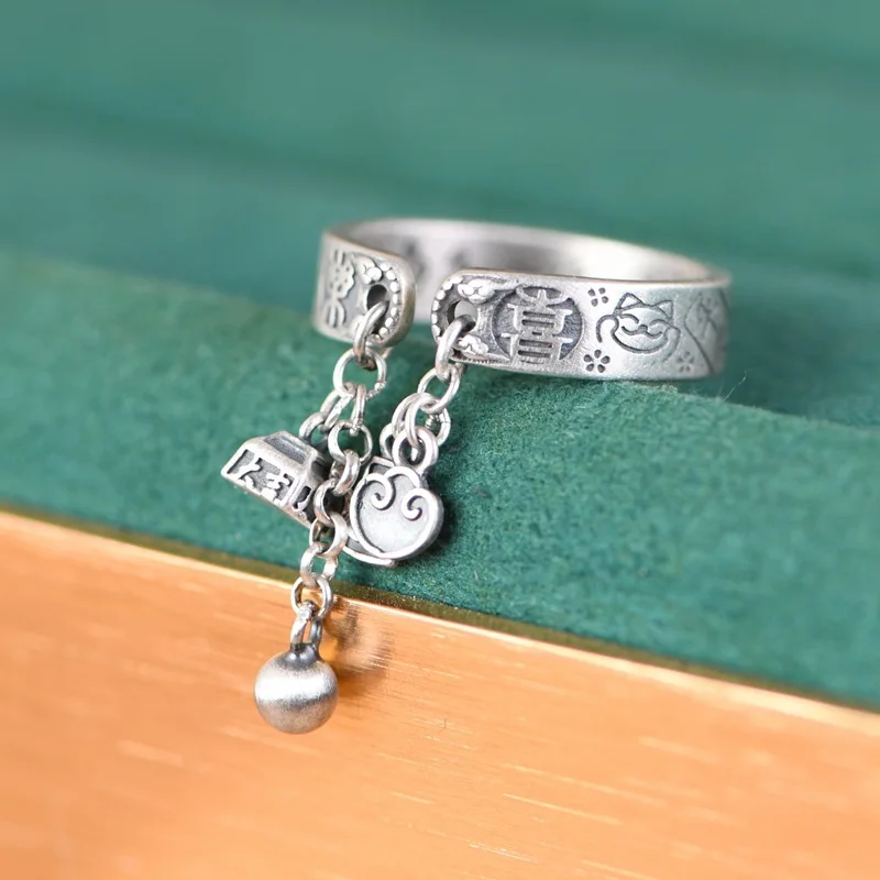 bocai-new-s925-sterling-silver-jewelry-vintage-antique-style-auspicious-words-peace-and-joy-silver-lock-engagement-ring