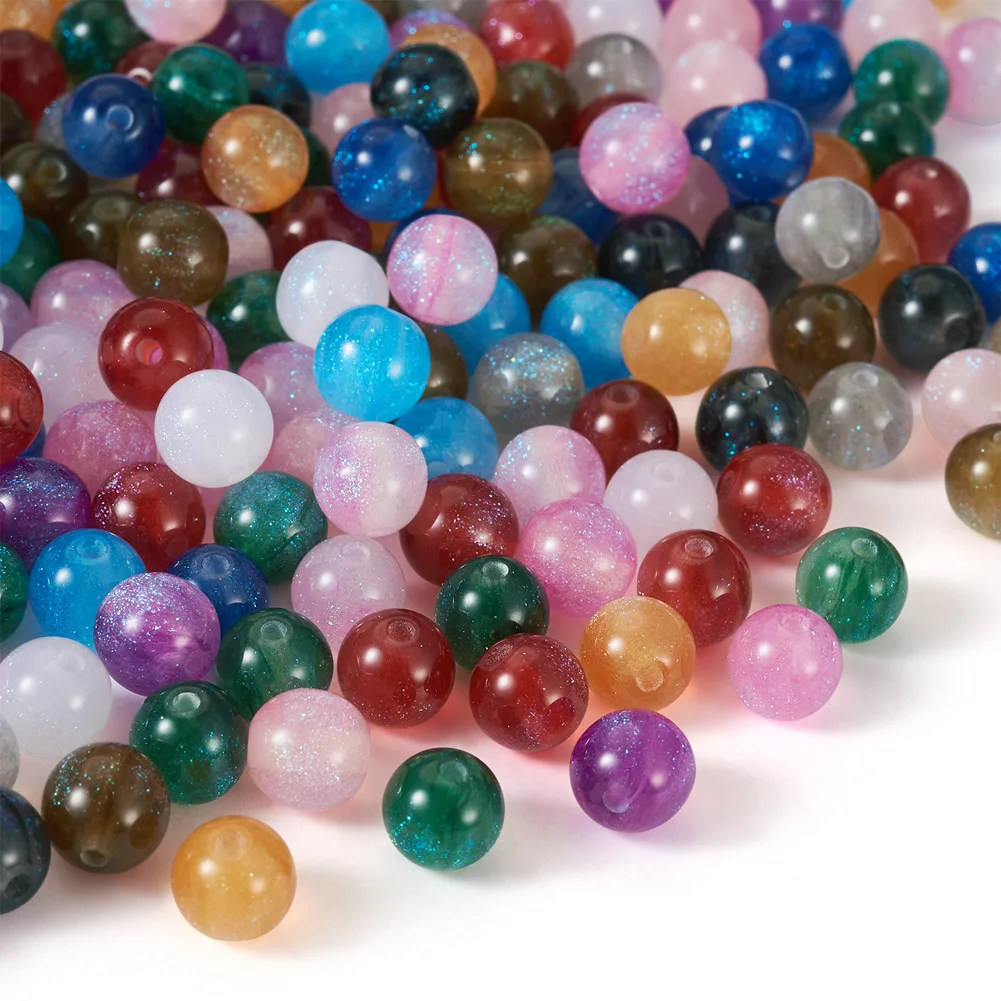 

360pcs Glitter Powder Resin Beads 8mm Round Imitation Cat Eye Spacer Bead Colorful Jewelry Beading Bracelet Necklace DIY Making
