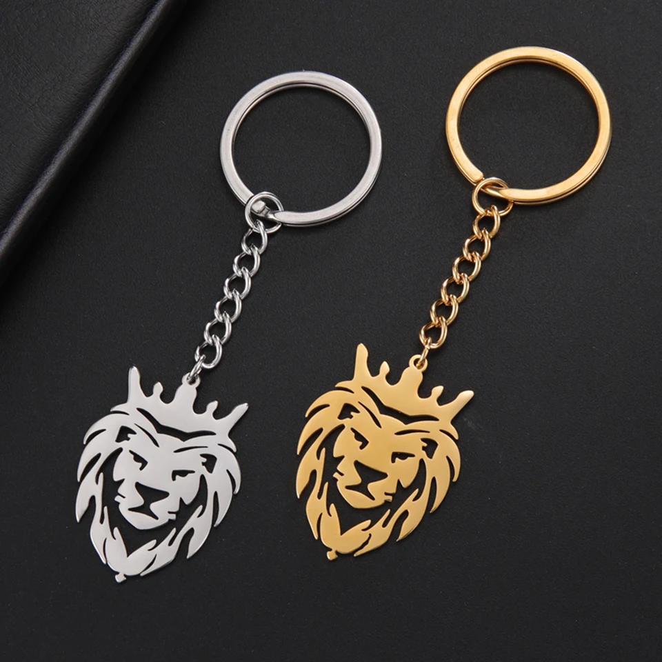My Shape Punk Lion Keychain para Homens Meninos Leão com Rei Coroa