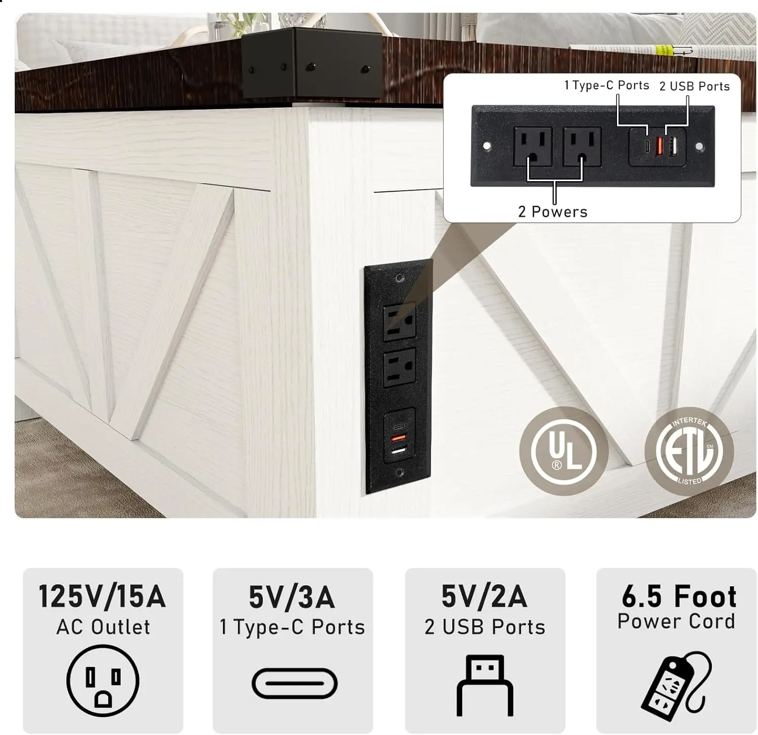 Bauernhaus Lift Top Couch tisch mit Stauraum, Holz quadratischen Mittel tisch mit Ladestation & USB-Anschlüsse, Wohnzimmer zentral