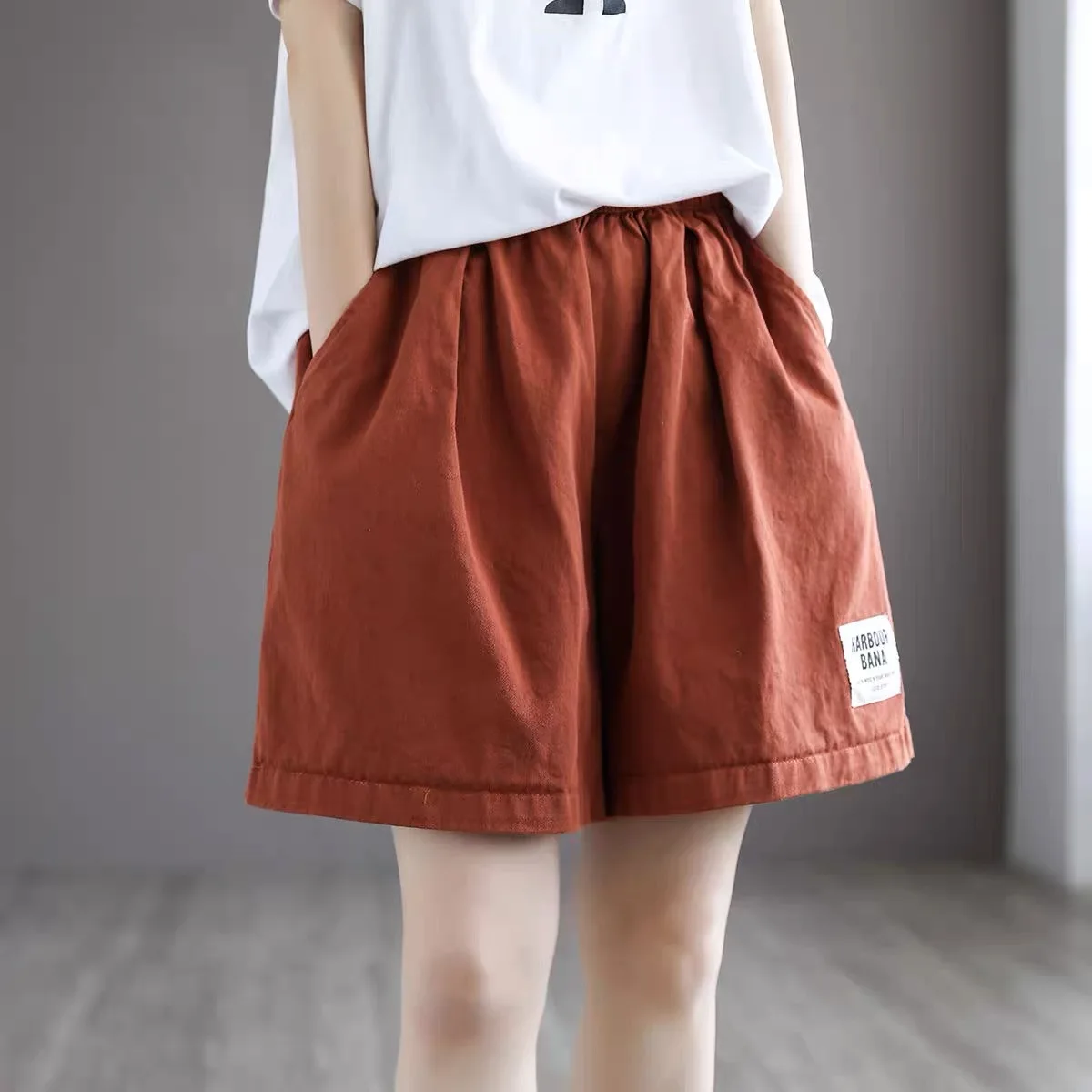 

Хлопковые брюки женские Faion HongKong Sle с высокой талией свободного кроя широкие брюки пять четвертей летние для поездок на работу