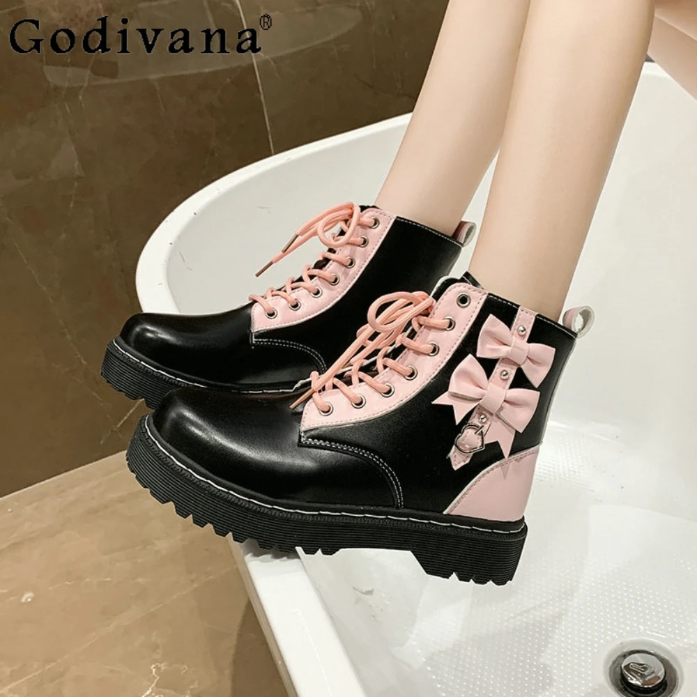 

Sweet JK Lolita Girl Boots Autumn and Winter New Fashion Pink Platform Boots Shoes for Women