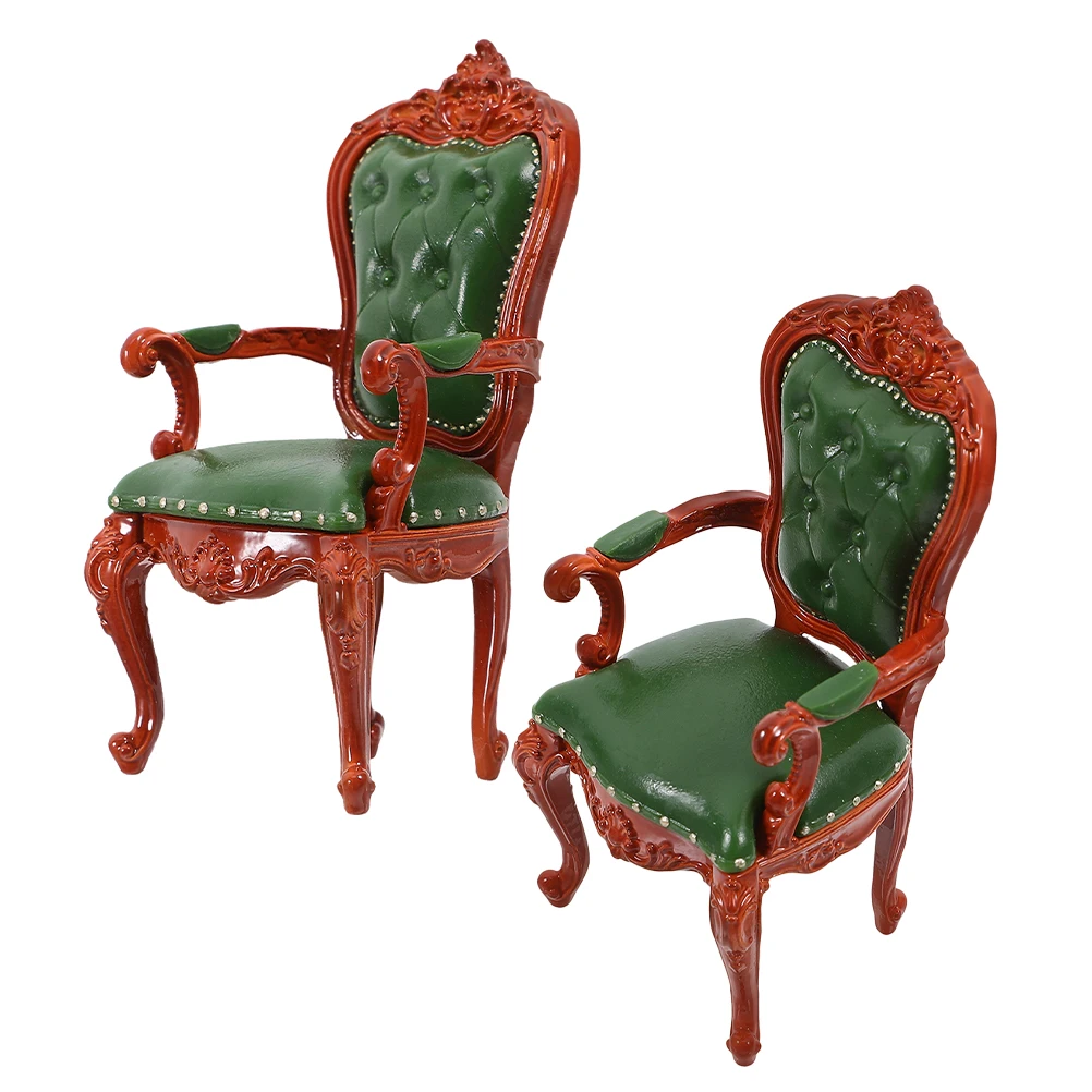 

2 Pcs Miniature Retro Furniture Decor Armchairs Dollhouse Decoration Wooden Furnitureure