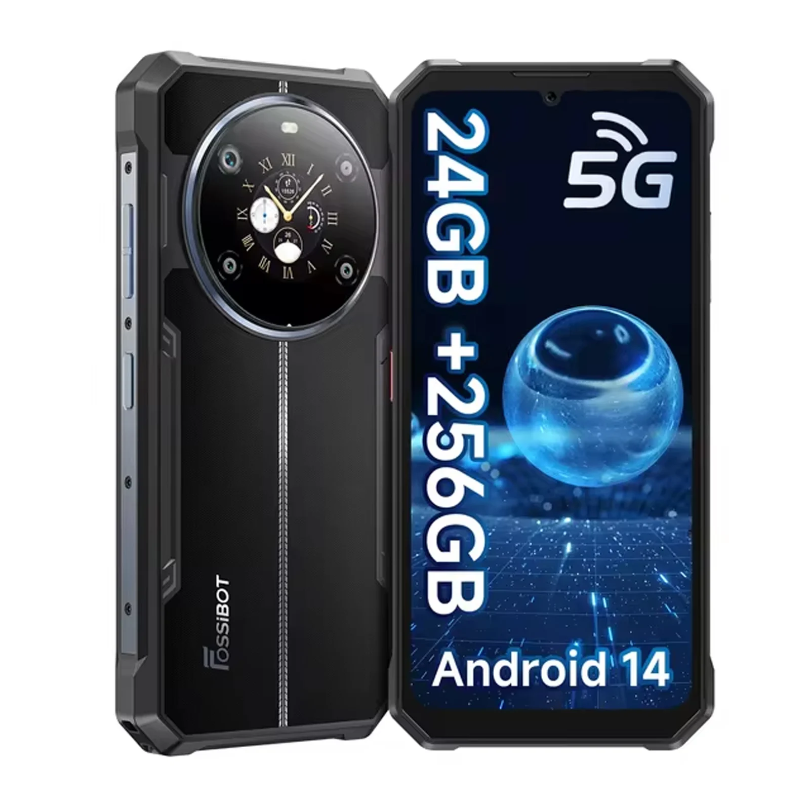 FOSSIBOT F109 Rugged 10600mAh 6.745"HD+ Android 14 24GB+256GB 50MP Cam Face ID Dual Screen 5G Global Version