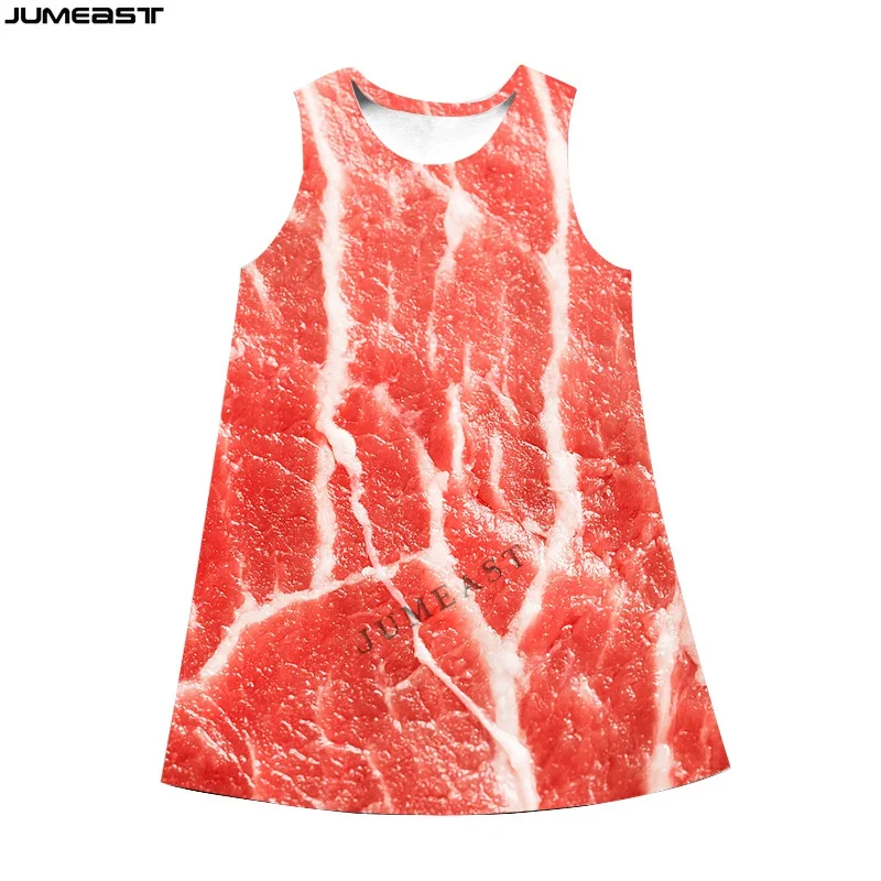 Jumeast Y2k Women 3D Printed Dresses Hip Hop Food Meat Summer Sleeveless Dress Suspender Nightdress