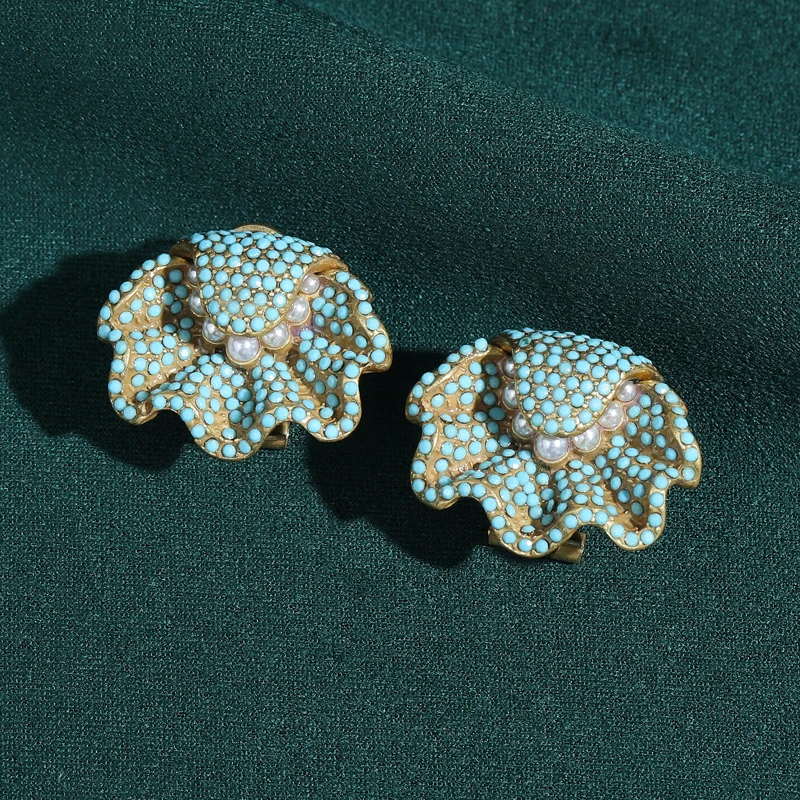 

Серьги-пусеты из натурального камня с бирюзой, винтажные, с декором из страз и бусин, ретро-дизайн, новинка 2026 года, для помолвки