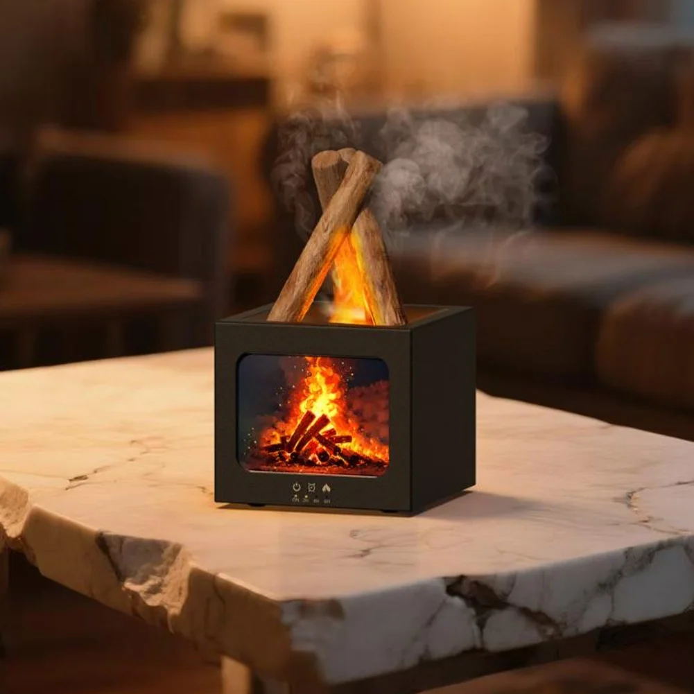 USB Simulated Campfire Aroma Fireplace Diffuser 7Color Essential Oil Diffuser Humidifier Auto Shut-Off Ultrasonic= Air Diffuser