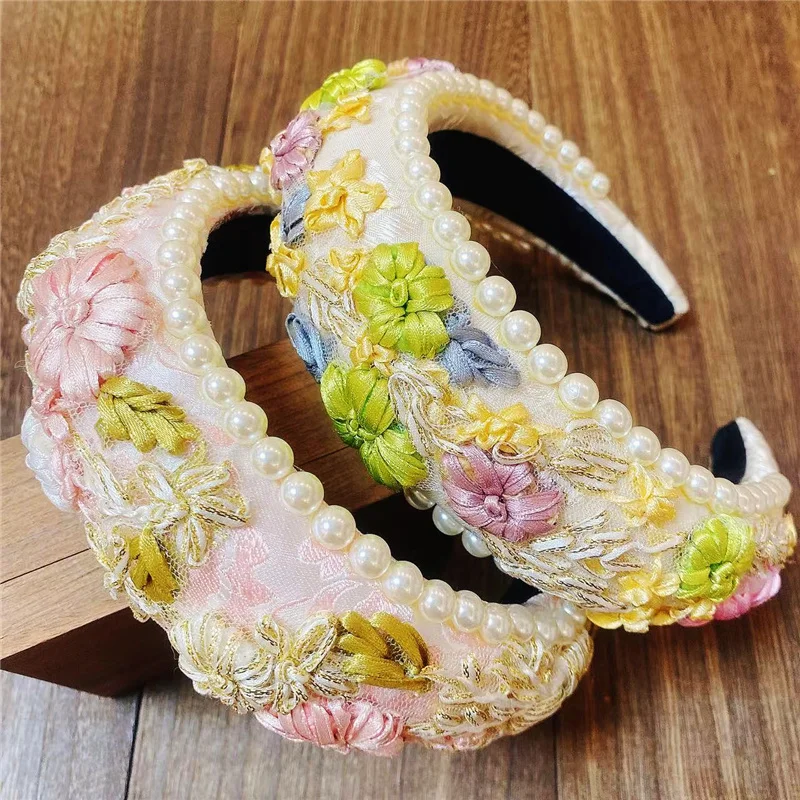 

2023 New Embroidery Baroque Headbands Shape Personality Pearl Hairband Hair Accessories Catwalk Bridal Headband