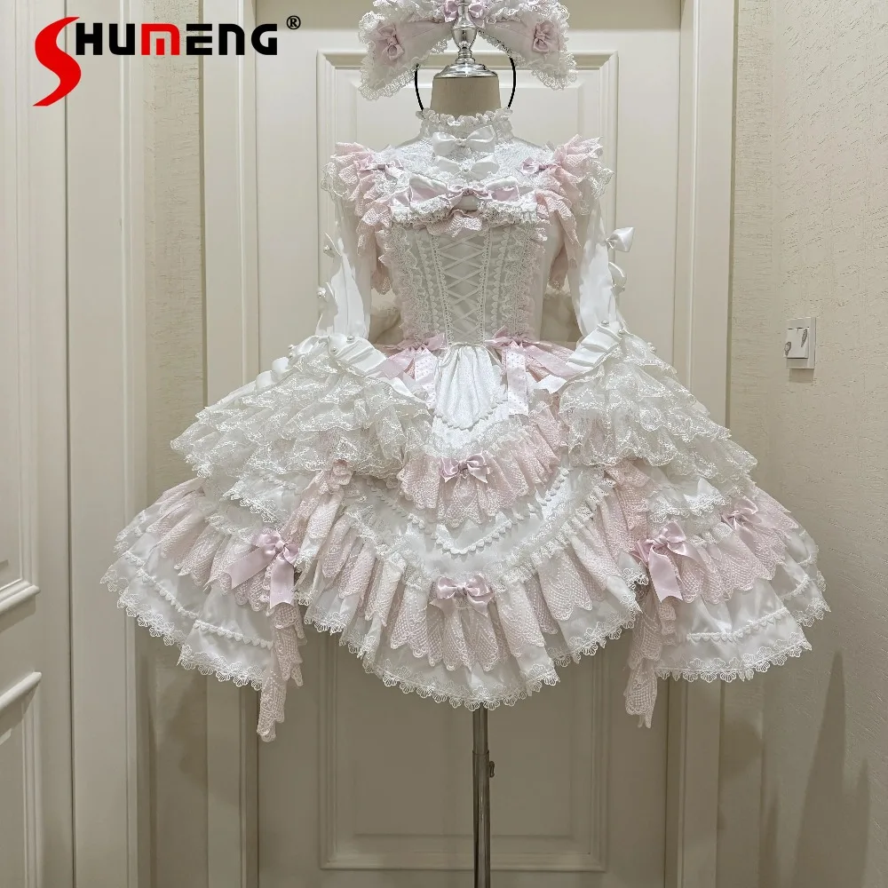 

Japanese Style Elegant Princess Christmas Party Dresses Lace Bow Irregular Puffy Short Sweet Kawaii Lolita JSK Dress For Women