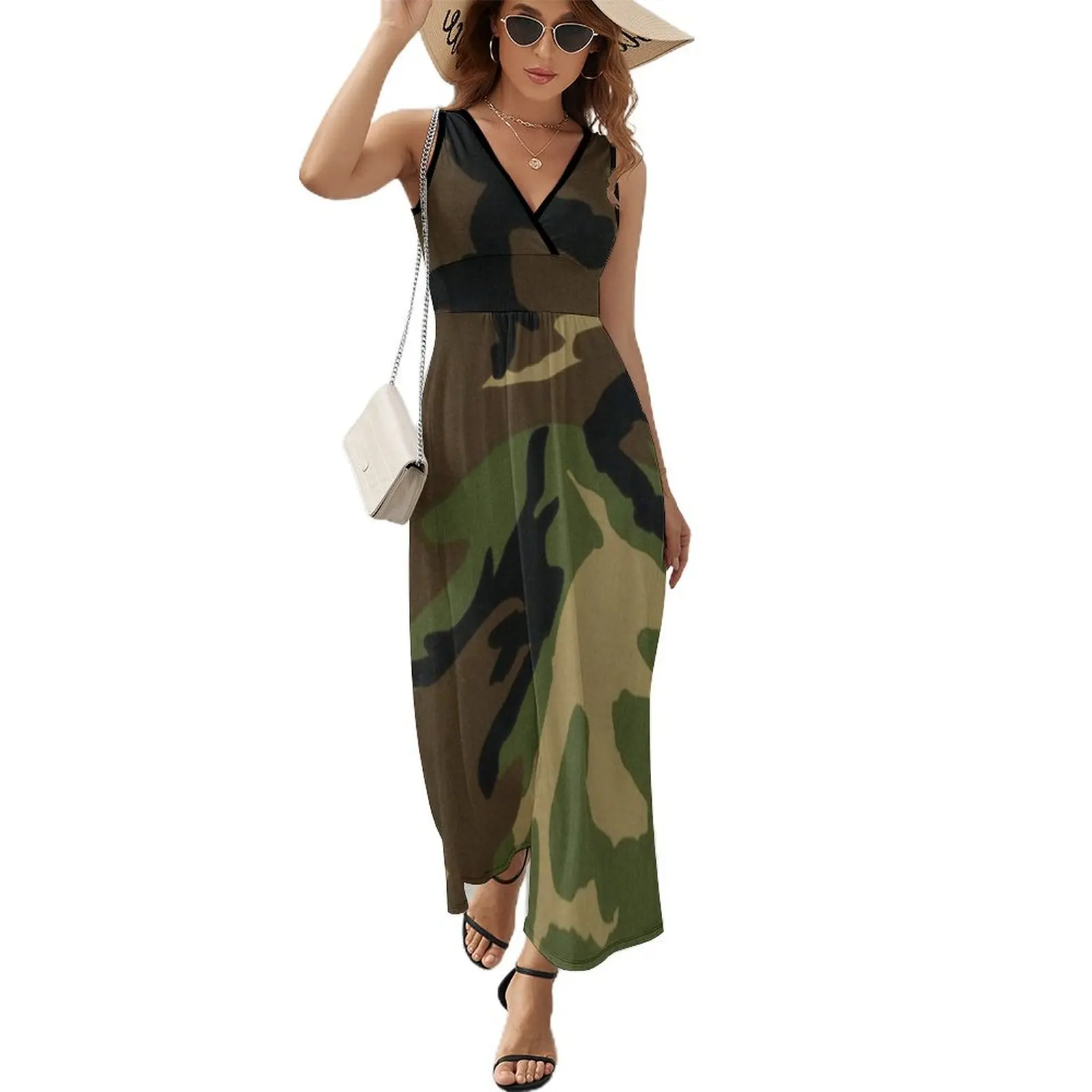 Camo vestido sem mangas das mulheres, roupas femininas