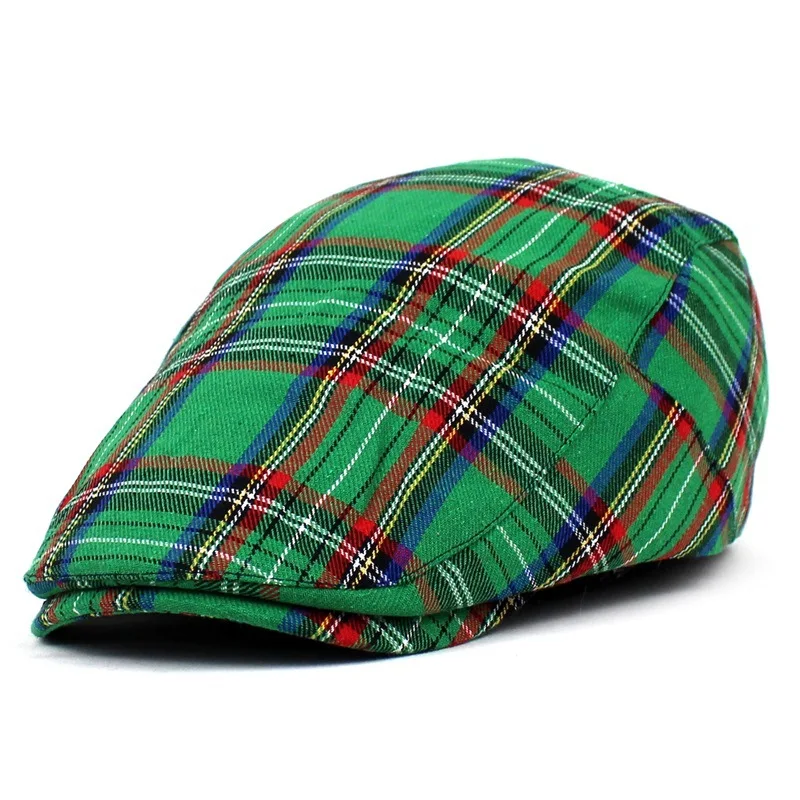 Fashion Fine Stripe Lattice Berets Hat Women Men Spring Summer Plaid Visors Red Green Blue Duckbill Herringbone Flat Cap