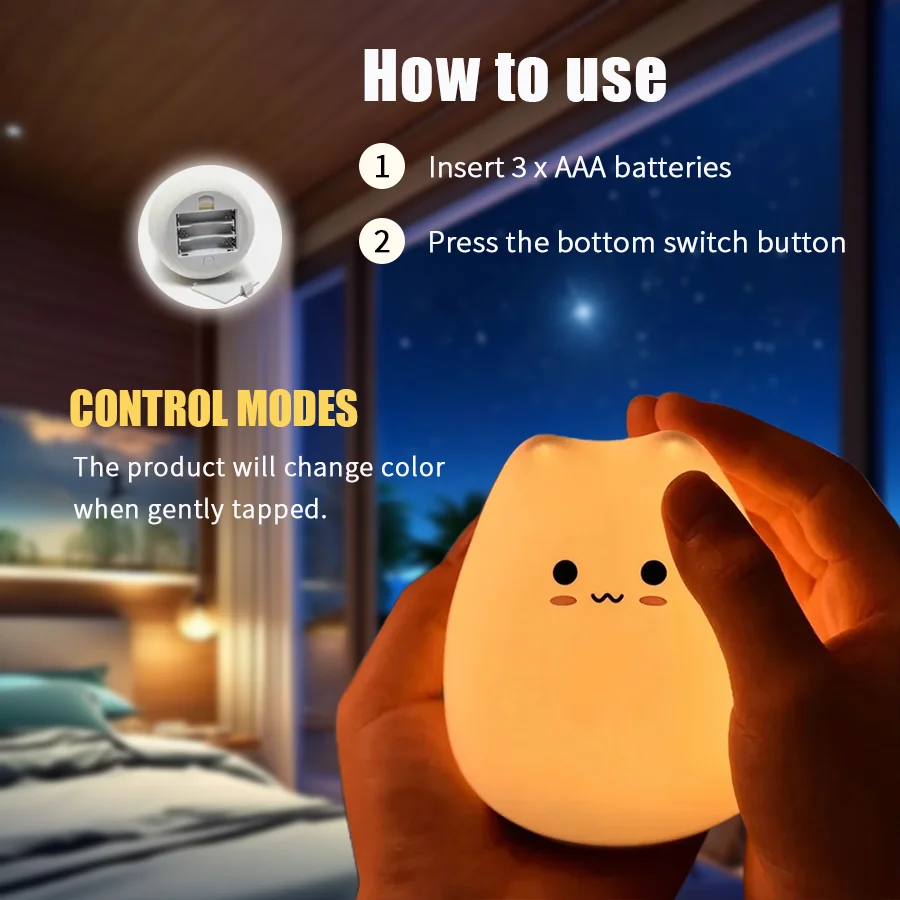 Touch Night Light Colorful Cat Silicone Animal Light Led Lights Cartoon Silicone Lamp Bedroom Decoration Lights Bedside Lighting