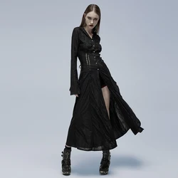 PUNKRAVE Women's Coat Gothic Cut-out Applique Coat Gorgeous Exquisitely Hooded Trumpet Cuffs Long Dress