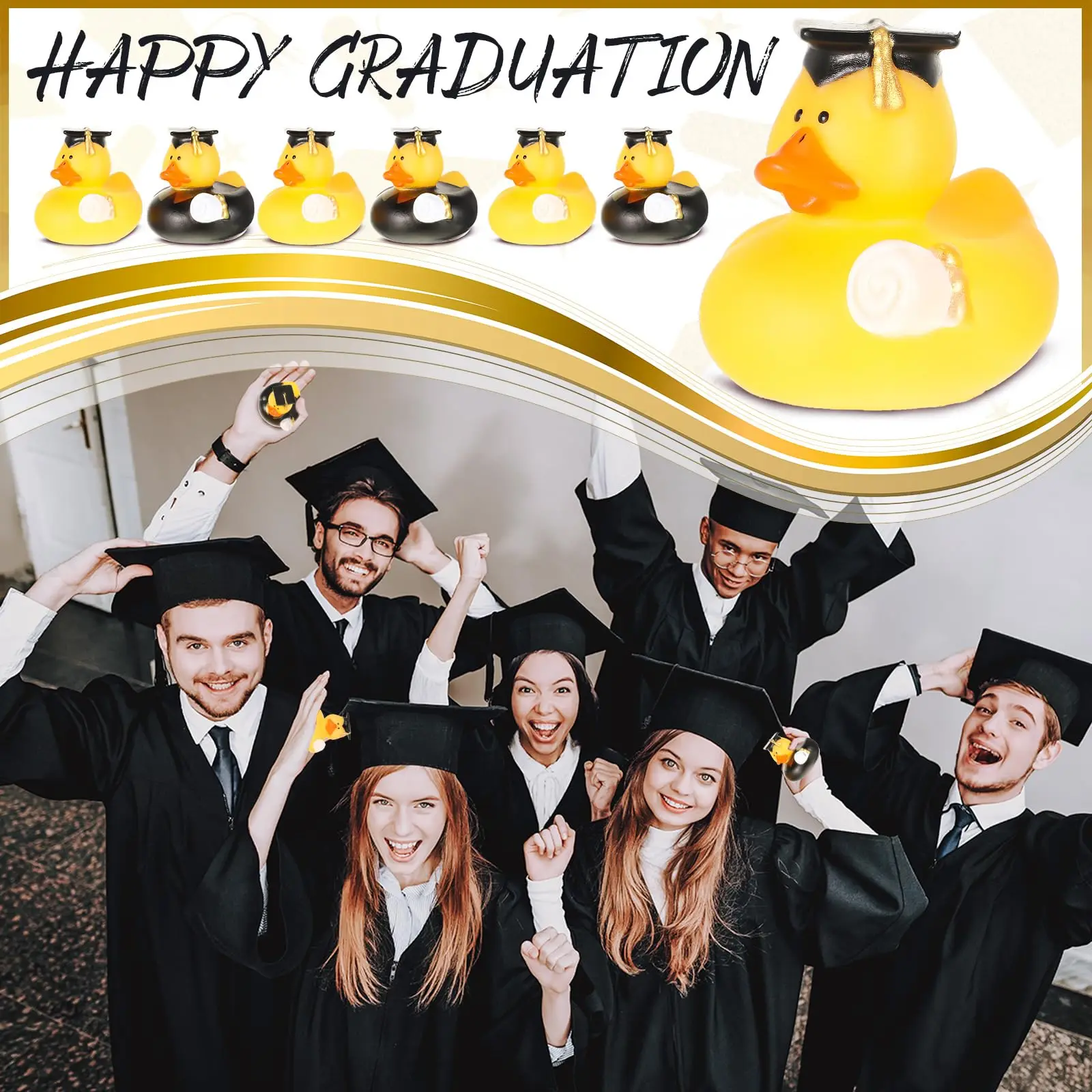 Mini Afstuderen Badeendjes met Afstuderen Kwastje Cap en Certificaat Glitter Goud Geel Grad Duck Bulk voor Pool Float Party