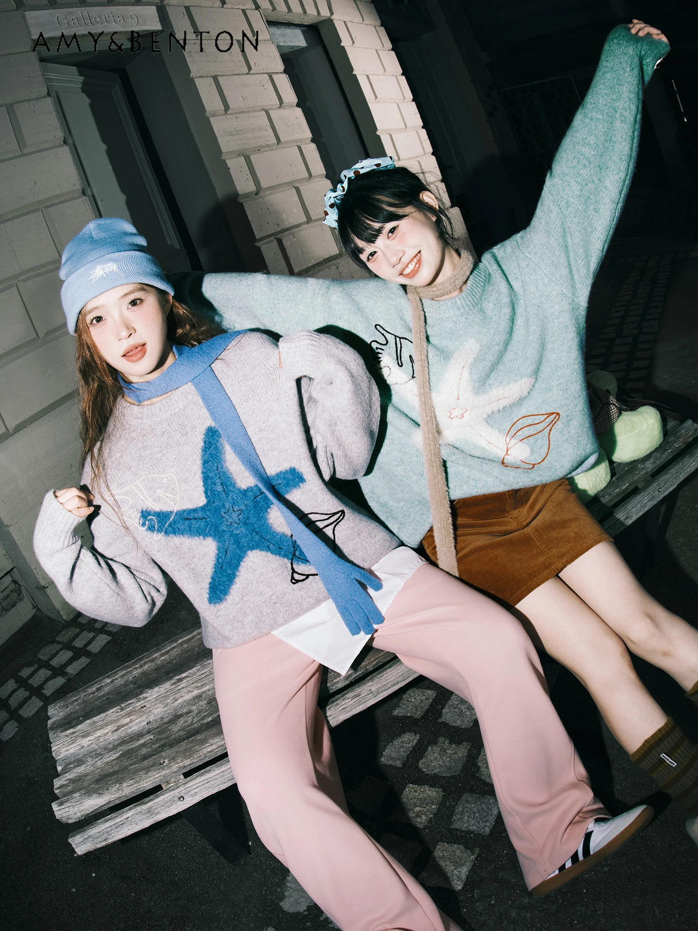 خريف شتاء جديد النمط الأمريكي العصرية نجم البحر التطريز سترة سوداء زوجين نمط فضفاض عادية أخضر رمادي محبوك سترة #1