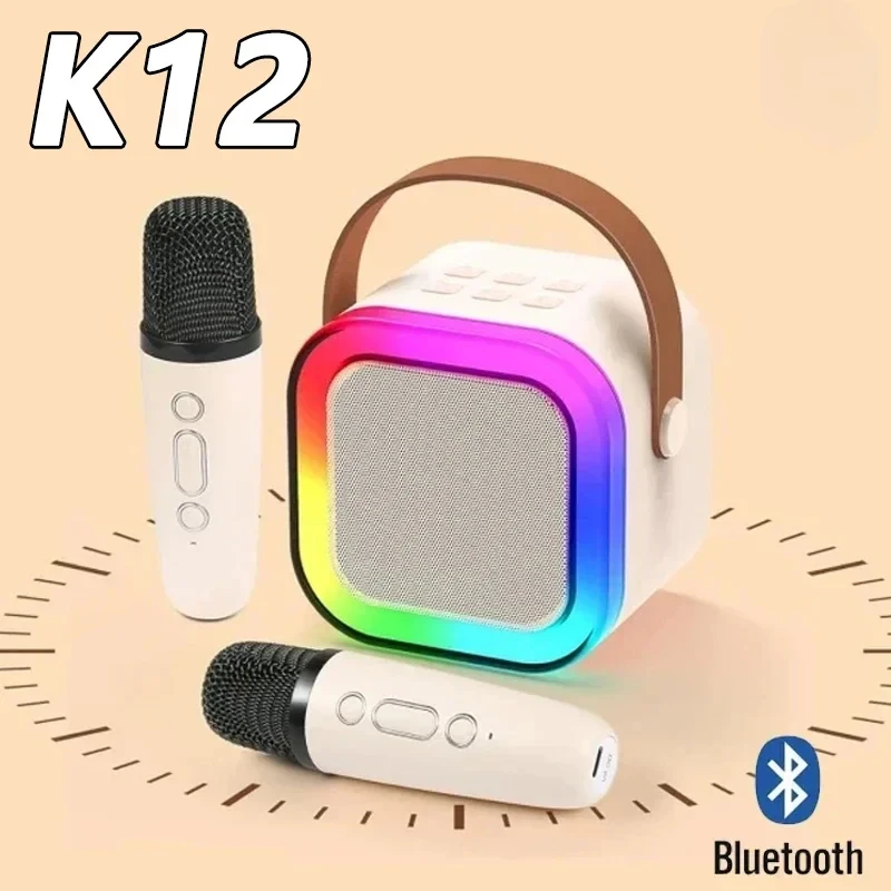 

K12 Bluetooth Speaker with 1/2 Wireless Microphones Portable 5.0 PA Karaoke Machine System RGB Lights Audio Home KTV Kid Gifts