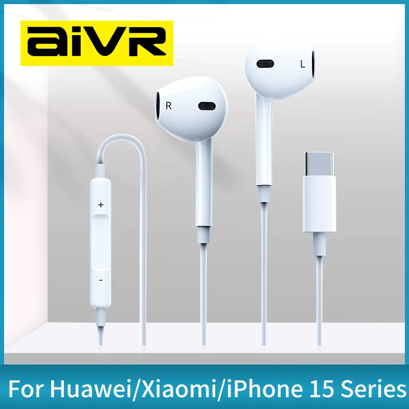 AIVR Wired Earphone Type-C with Mic in-ear Wired Headphones For Xiaomi Samsung NOTE 10 NOTE 20 S21 S20 Cellphone Headsets