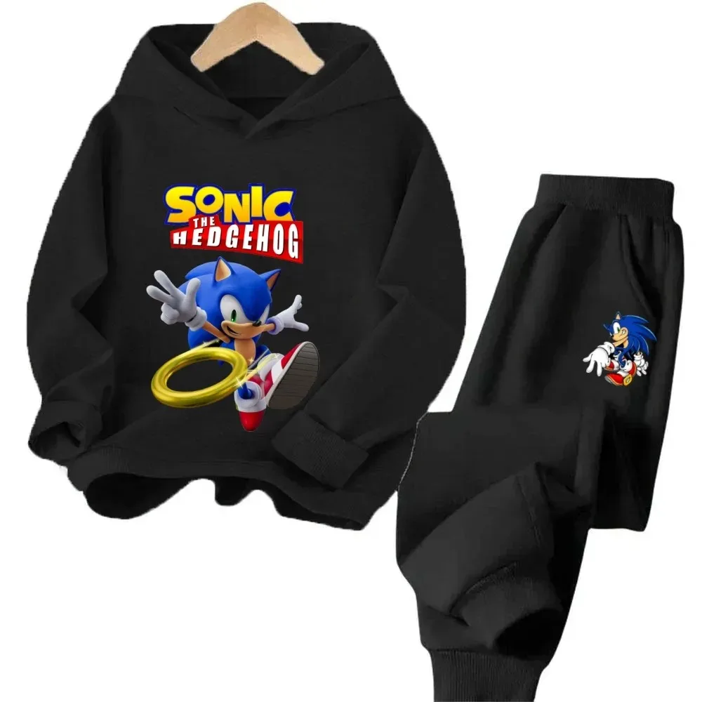 Boys and Girls Aged 3-13 Children's Anime Cartoon Sonic Letter Printed Autumn/Winter Warm Two Piece Hoodie+Pants Sports Set for #2