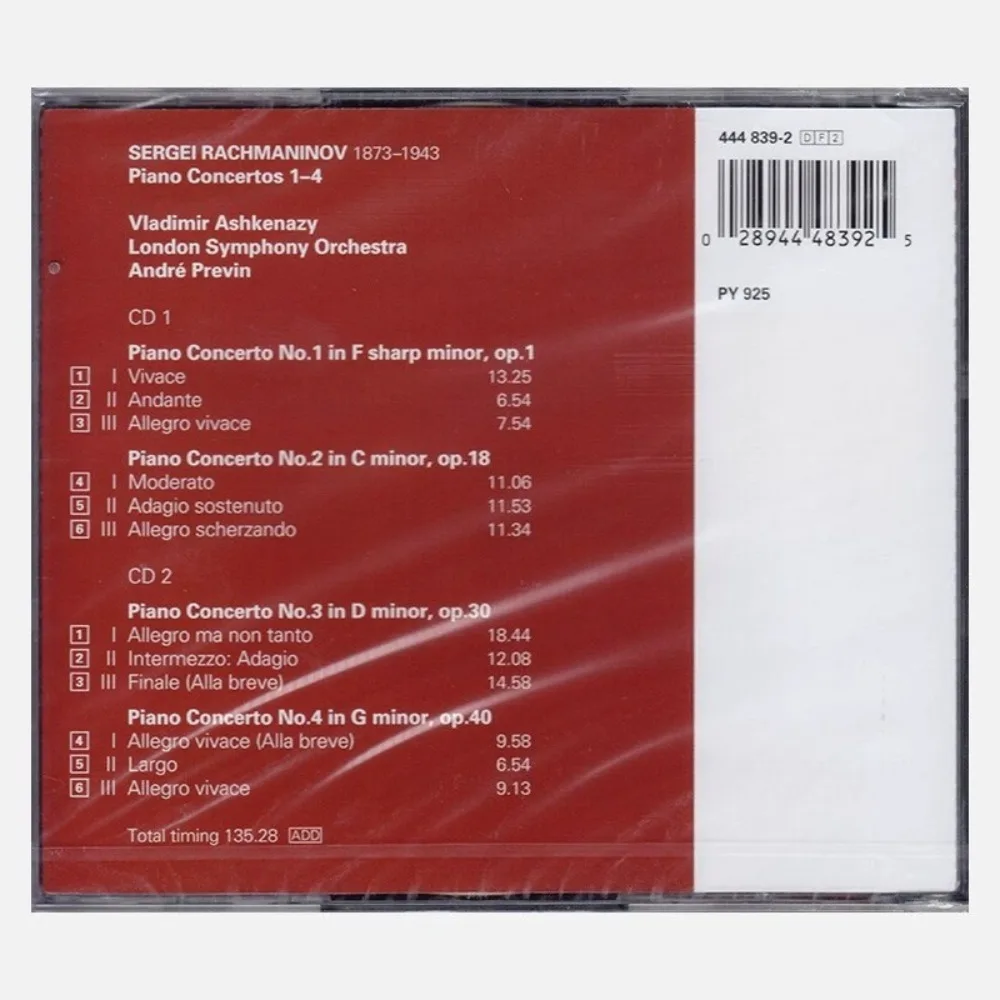 Rachmaninoff Complete Piano Concertos 2CD - التفانيات الكلاسيكية الشعرية والقوية لمرحلة أشمينازي