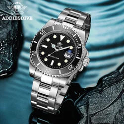 ADDIESDIVE 2023 New Men Quartz Watch Steel Super Luminous Ceramic Bezel 200m Waterproof Calendar WristWatch Relógio de Quartzo