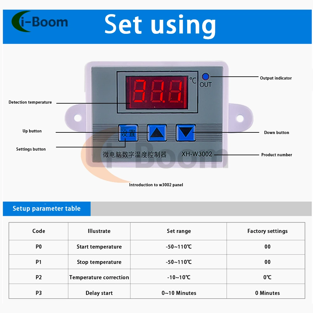 DM-W3002 XH-W3002 Digital LED Temperature Controller DC 12V 24V AC 110V-220V 10A Thermostat Control Switch With Probe Sensor