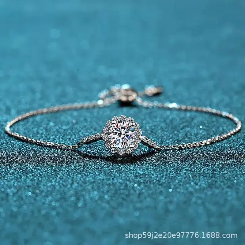 

1.0ct Moissanite S925 Sterling Silver Bracelets for Women Plated Pt950 Round Edge O-chain Lover's Gift Jewelry Wholesale