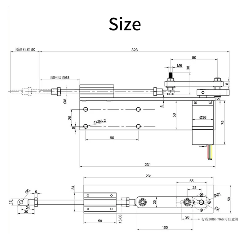Imagem -06 - Atuador Linear Reciprocating Pequeno sem Escova Faça Você Mesmo com Curso 3070 mm Ajustável do Controlador da Velocidade da Fonte de Alimentação 0120rpm 0220rpm