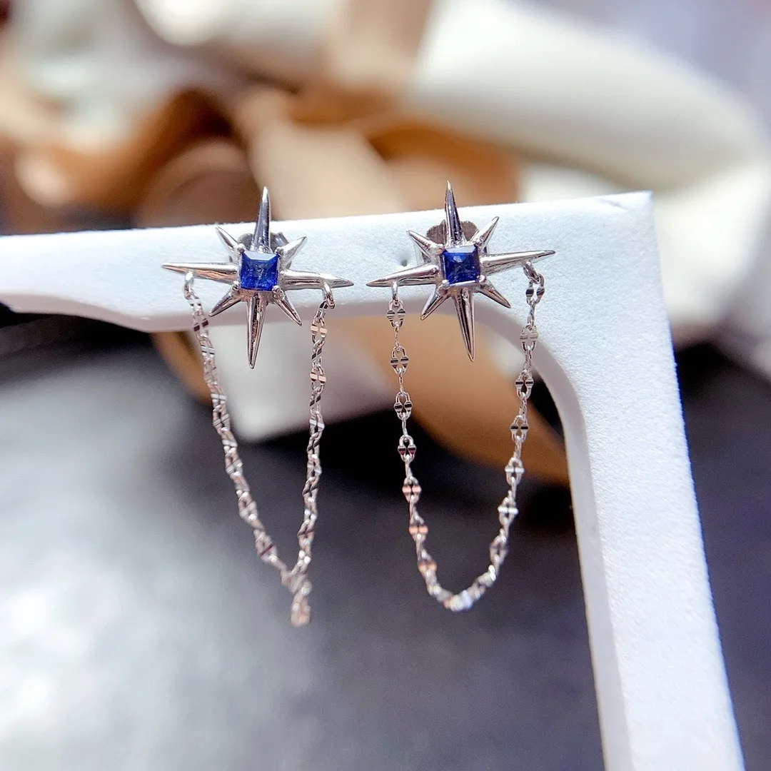 

Natural Square Sapphire Earrings S925 Sterling Silver Are A Gift for Ladies in A European and American Style with Free Delivery