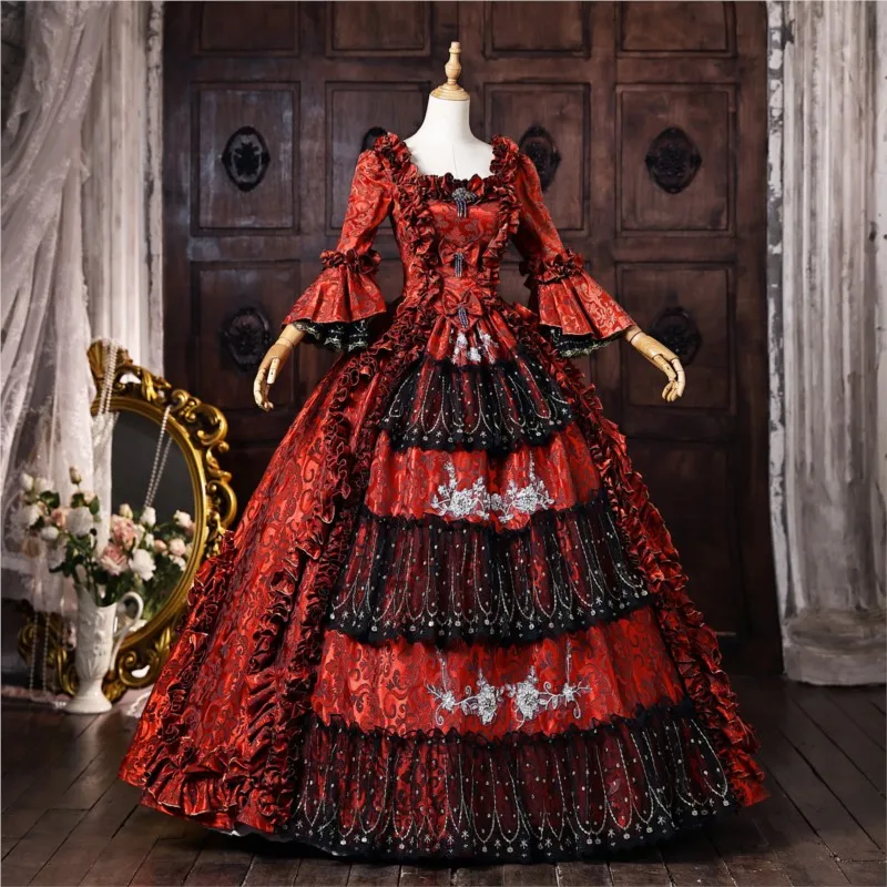 Wine red script masquerade ball fashion show drama photo performance Halloween dress