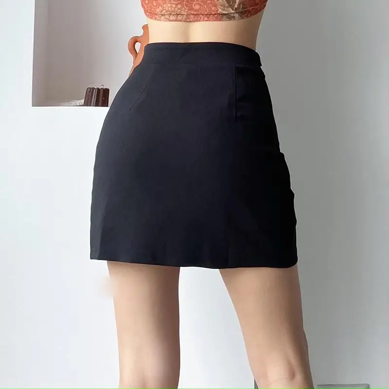 Skirt Rules Cheongsam Buckle Side Slit High Waist Women'S Non-Skinny Black Versatile Casual A-Line Short Skirt Summer