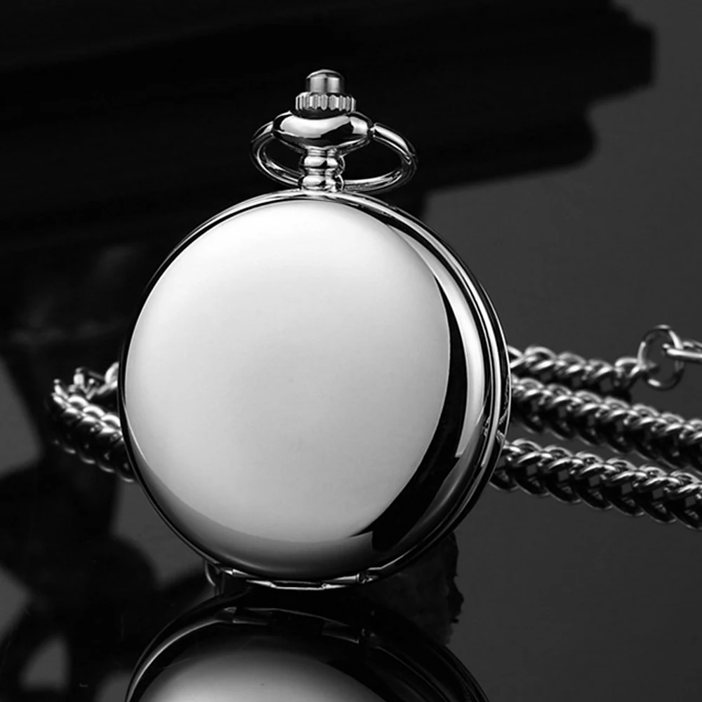 FOB Pocket Watch with Luxury Smooth Silver Pendant, Modern Analog Clock with Roman Numerals,Unisex Chain, Gift