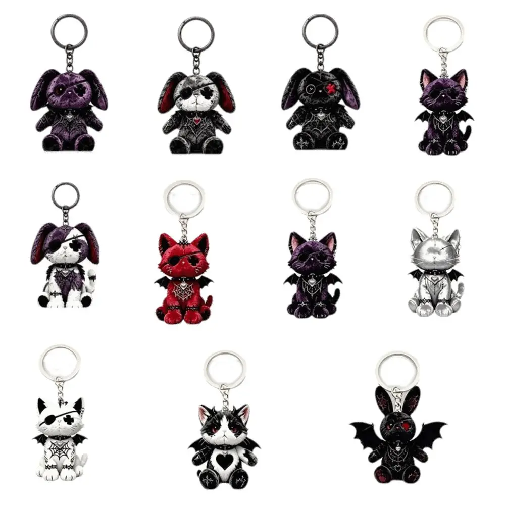 Kreativer Acryl-Schlüsselanhänger mit verletzter Katze, Halloween, Y2K, Gothic-Katzen-Schlüsselanhänger, dunkler Stil, Ornamente, Taschenanhänger, Halloween-Accessoires – Detail 1
