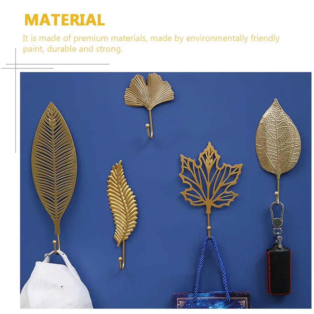 

2pcs Leaf Shape Hooks Wall Hanging Coats Rack Golden Silver Durable Strong Environmental Paint Nordic Style Bedroom Living Room
