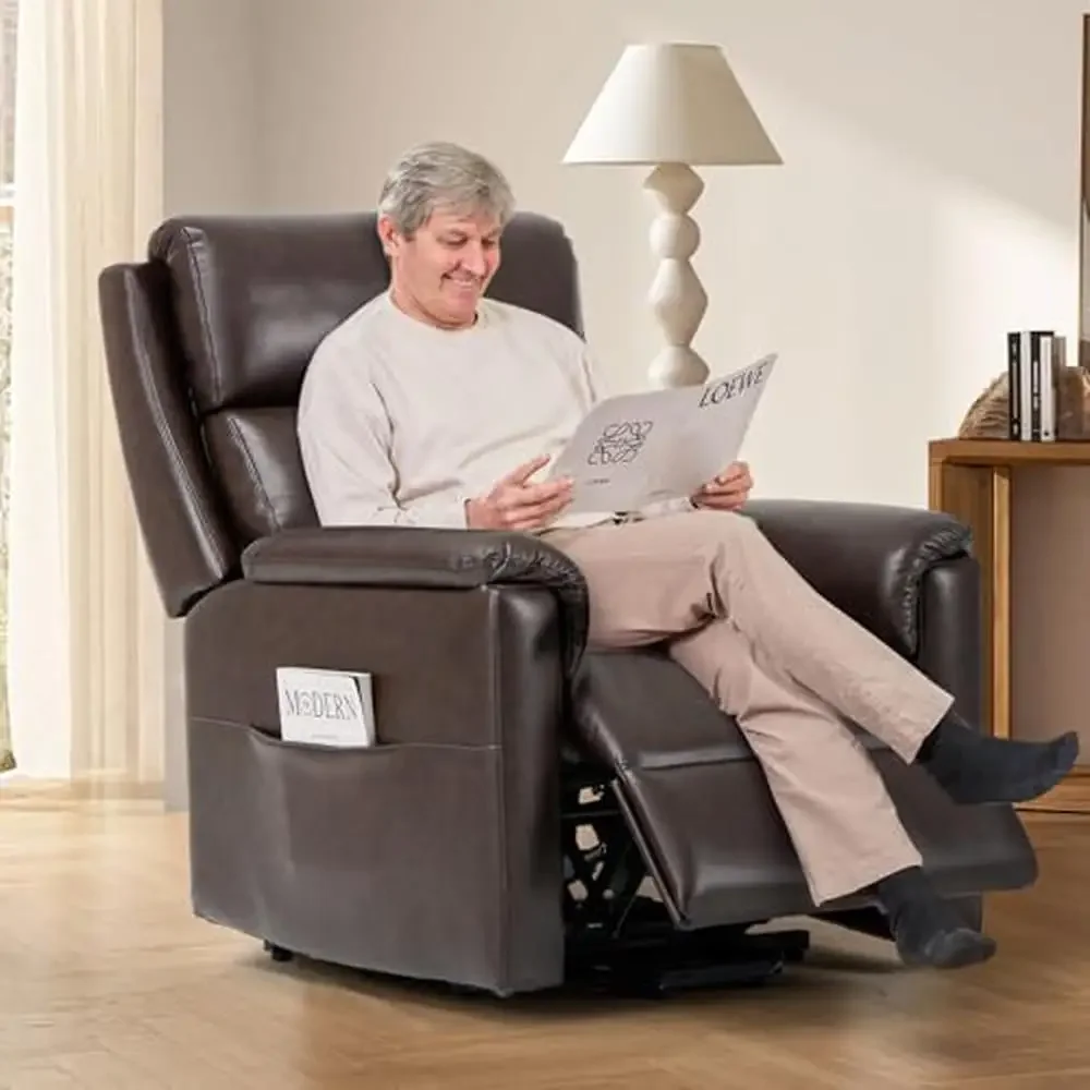 Electric Power Lift Recliner Chair Elderly with Remote Control Ergonomic High Back Leather Recliner Chair with Side Pocket