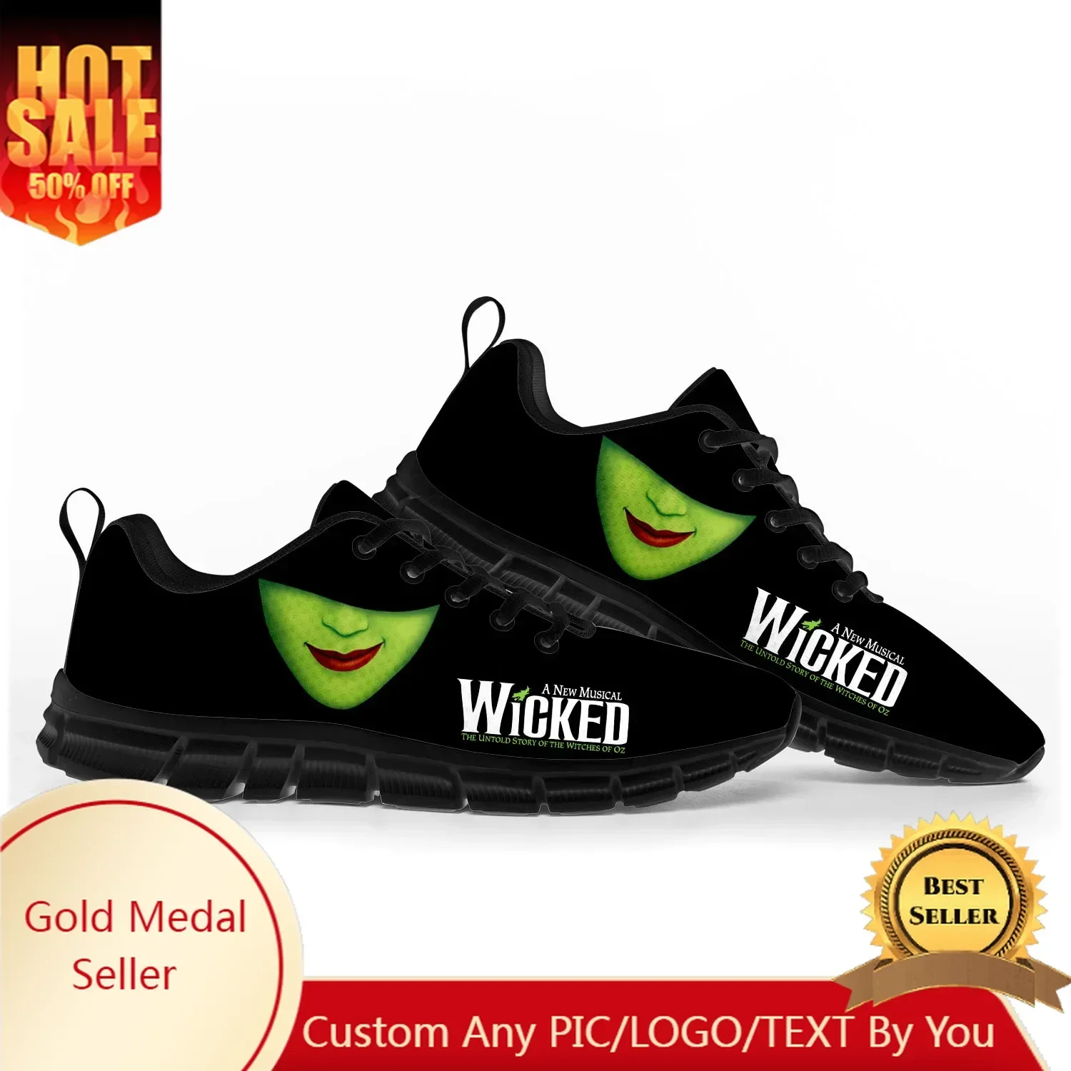 

WICKED He Musical Elphaba Wicked Witch Sports Shoes Mens Womens Teenager Sneakers Parent Child Sneaker Custom Shoe