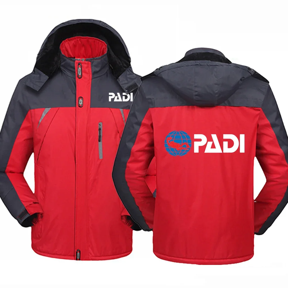 2023 Autumn Winter New Men Scuba Driver Padi Windbreaker Coat Thickened Fleece Lining Hooded Jacket Zipper Mid-Length Overcoat