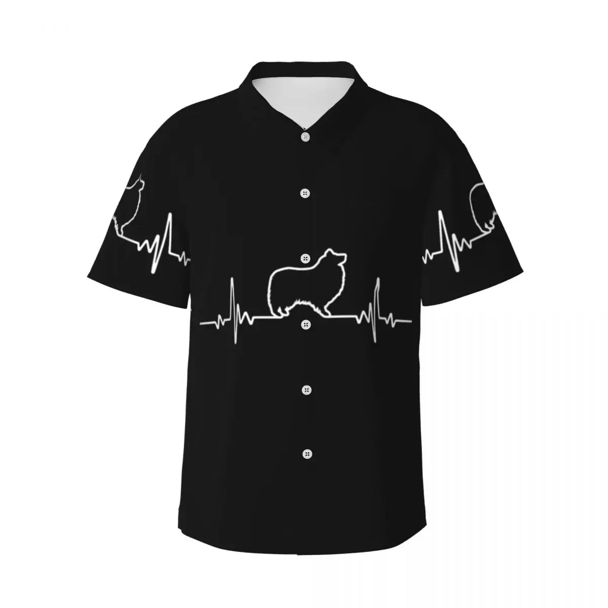 

Минималистичные мужские рубашки Heartbeat Shetland Sheepdog, гавайская рубашка с коротким рукавом, забавные топы с лацканами для летнего пляжа