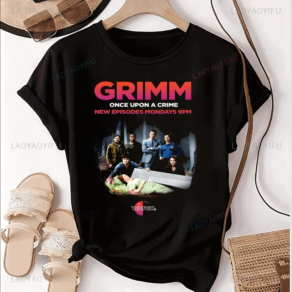 Fashion Retro TV GRIMM First Season Printed T-shirt Shirt Neutral Trend Harajuku Unisex Shirt Pattern Large T-shirt